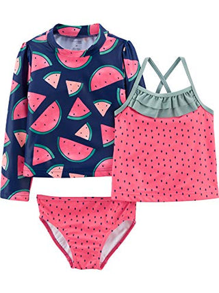 Simple Joys by Carter's Baby Girls' 3-Piece Assorted Rashguard Sets, Watermelon, 12 Months