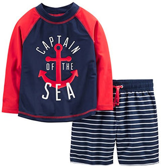 Simple Joys by Carter's Baby Boys' Swimsuit Trunk and Rashguard Set, Red/Blue, Anchor, 12 Months