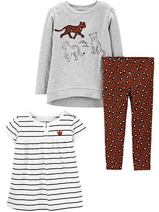 Simple Joys by Carter's Baby Girls' 3-Piece Playwear Set, Cheetah/Stripe, 12 Months