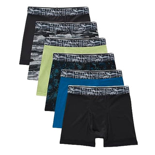 Hanes Boys' Big Tween Boxer Brief, Performance X-Temp Mesh Stretch Underwear, 6-Pack, Black/Blue/Green/Grey-6 Pack, Large