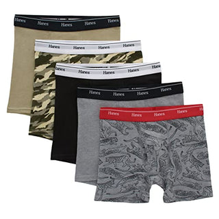Hanes Boys' Big Boxer Briefs, Moisture-Wicking Cotton Stretch Underwear, 5-Pack, Tan/Camo/Black Gray Assorted