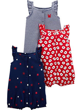 Simple Joys by Carter's Baby Girls' Snap-Up Rompers, Pack of 3, Red/White/Blue, 12 Months