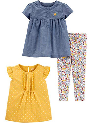 Simple Joys by Carter's Baby Girls' 3-Piece Playwear Set, Denim/Mustard Yellow/White Floral, 12 Months