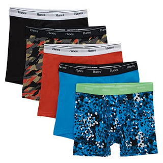 Hanes Boys' Big Boxer Briefs, Moisture-Wicking Cotton Stretch Underwear, 5-Pack, Blue/Black/Red Assorted