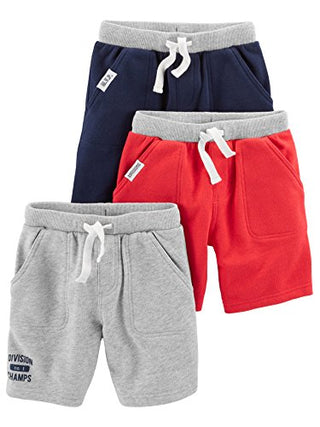 Simple Joys by Carter's Baby Boys' Knit Shorts, Pack of 3, Red/Grey/Navy, 12 Months