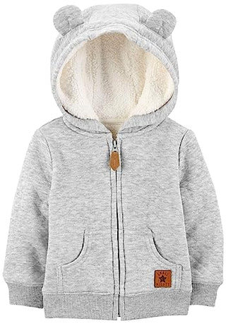 Simple Joys by Carter's Unisex Babies' Hooded Sweater Jacket with Sherpa Lining, Grey, 0-3 Months