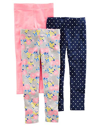 Simple Joys by Carter's Baby Girls' Leggings, Pack of 3, Grey Floral/Navy Dots/Pink, 12 Months