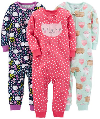 Simple Joys by Carter's Baby Girls' Snug-Fit Footless Cotton Pajamas, Pack of 3, Sweets/Floral/Kitten, 12 Months